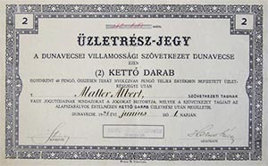 Dunavecsei Villamossgi Szvetkezet Dunavecse zletrsz-jegy 2x40 80 peng 1928