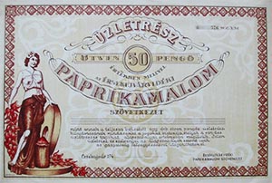 Érsekújvárvidéki Paprikamalom Szövetkezet üzletrész 50 pengő