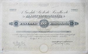 Gazdák Biztosító Szövetkezete alapítványi okirat 1000 korona 1911