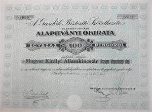 Gazdk Biztost Szvetkezete letbiztostsi alaptvnyi okirat 100 peng 1926