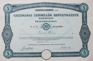 Gazdasági Termelők Szövetkezete üzletrészjegy 10 pengő 1941