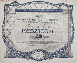 Gyáripari és Kazánkovácsok Termelőszövetkezete részjegy 20 pengő 1931