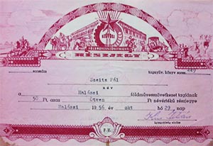 Halászi Földmívesszövetkezet részjegy 50 forint 1956
