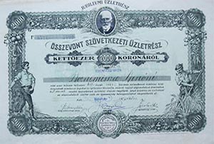 Hangya Fogyasztsi s rtkest Szvetkezet jubileumi zletrsz 2000 korona 1923