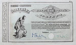 Hangya Termelő, Értékesítő és Fogyasztási Szövetkezet alapítványi üzletrész 1000 pengő 1939