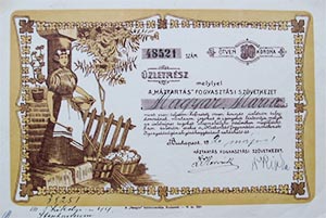 Háztartási Fogyasztási Szövetkezet üzletrész 50 korona 1920