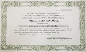 Iparosok Országos Központi Szövetkezete alapítványi üzletrész 3000000 3 millió pengő 1934