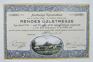 Jászberényi Tejszövetkezet rendes üzletrész 10 pengő 1938