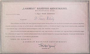 Lakhely Házépítő Szövetkezet üzletrész 100 pengő 1941