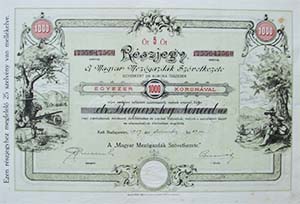 Magyar Mezőgazdák Szövetkezete részjegy 5x200 1000 korona 1917