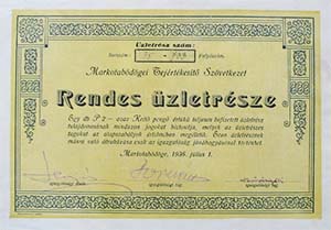Markotabödögei Tejértékesítő Szövetkezet rendes üzletrész 2 pengő 1936