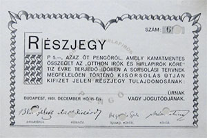Otthon Írók és Hirlapírók Köre részjegy 5 pengő 1931