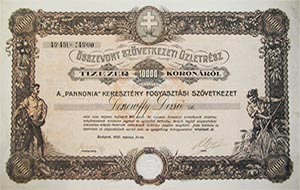 Pannonia Keresztény Fogyasztási Szövetkezet összevont üzletrész 10000 korona 1920