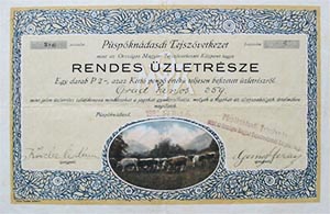 Püspöknádasdi Tejszövetkezet rendes üzletrész 2 pengő 1932