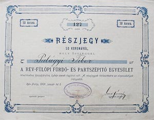 Rvflp Frd s Partszpt Egyeslet rszjegy 50 korona 1901