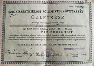 Szigetszentmiklósi Földmívesszövetkezet üzletrész 10 forint