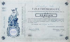 Taxiiparosok Szövetkezete üzletrészjegy 50 pengő 1933