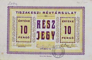Tiszakeszi Révtársulat részjegy 10 pengő