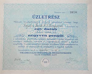 Tojakhegyaljai Bortermelk Pinceszvetkezete zletrsz 40 peng 1930 Storaljajhely