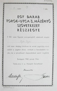 Trk utca 3. Hzpt Szvetkezet rszjegy 100 peng 1942