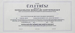 Tótkomlósi Bőripari Szövetkezet üzletrész 10 pengő KNER minta