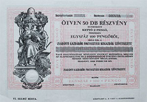 Zsadányi Gazdakör Fogyasztási Kisgazdák Szövetkezete részvény 50x2 100 pengő 1926