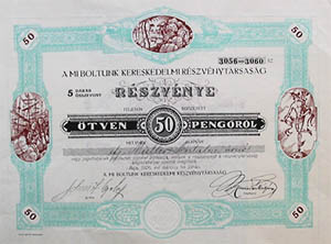 A Mi Boltunk Kereskedelmi Részvénytársaság részvény 50 pengő 1926 Baja