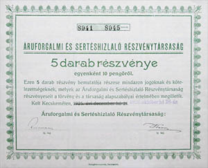 ruforgalmi s Sertshizlal Rszvnytrsasg rszvny 5x10 (50) peng 1926 Kecskemt