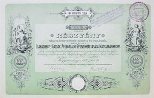 Csandmegyei Gazdk ruforgalmi Rszvnytrsasga Magyarbnhegyes rszvny 477,5 korona 1921