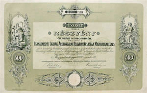 Csandmegyei Gazdk ruforgalmi Rszvnytrsasga Magyarbnhegyes rszvny 500 korona 1920