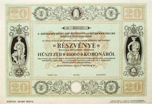 Székesfehérvári Építőanyagkereskedelmi Részvénytársaság részvény 20000 korona 1923 MINTA