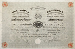 Olajművek Részvénytársaság Kohn Adolf és Társa 10 pengő 1926