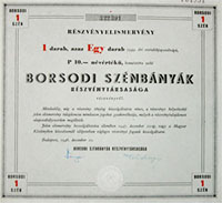 Borsodi Szénbányák Részvénytársaság részvényelismervény 10 pengő 1946