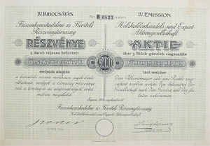 Faszénkereskedelmi és Kiviteli Részvénytársaság részvény 500 korona 1920