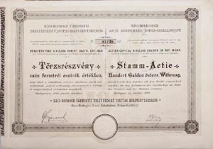 Bcs-Bodrogh Vrmegyei Helyi rdek Vasutak Rszvnytrsasg trzsrszvny 100 forint 1889