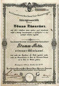 Baja-Zombor-jvidki Helyi rdek Vast Rszvnytrsasg trzsrszvny 100 forint 1894
