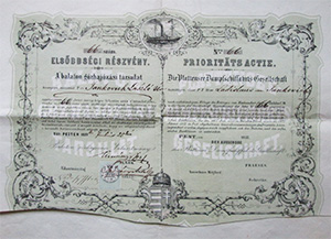 Balaton Gőzhajózási Társulat elsőbbségi részvény 150 forint 1857