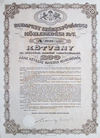 Budapest Szkesfvrosi Kzlekedsi Rszvnytrsasg ktvny 200 korona 1923