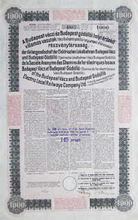 Budapest-Vci s Budapest-Gdlli Helyi rdek  Vasutak 1000 korona 1914