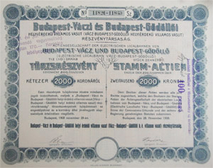 Budapest-Vci s Budapest-Gdlli Helyi rdek  Vasutak trzsrszvny 2000 korona 1908