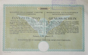 Budapesti Helyi rdek Vasutak Rszvnytrsasg lvezeti jegy 1930