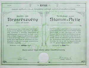 Duna-Szvai Helyi rdek Vast Rszvnytrsasg trzsrszvny 200 korona 1912