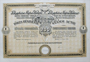 Flegyhza-Majsa-Halasi Helyi rdek Vast Rszvnytrsasg trzsrszvny 200 korona 1912