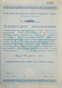 Haraszti-Rczkevei Helyi rdek Vast Rszvnytrsasg lvezeti jegy 1919