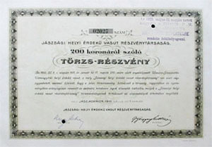 Jszsgi Helyi rdek Vast Rszvnytrsasg trzs- rszvny 200 korona 1911 Jszladny