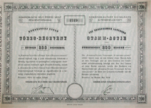 Komrom-Gutai Helyi rdek Vast Rszvnytrsasg trzsrszvny 200 korona 1914