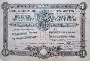 Oroshza-Szentes-Csongrdi Helyi rdek Vast Rszvnytrsasg  rszvny 2000 korona 1906