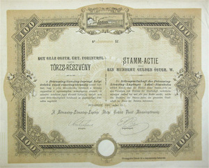 Petrozsny-Livazny-Lupnyi Helyi rdek Vast Rszvnytrsasg trzsrszvny 100 forint 1891