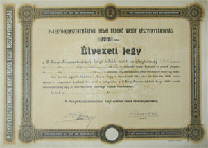 Pusztateny-Kunszentmrtoni Helyi rdek Vast Rszvnytrsasg lvezeti jegy 1931 Szolnok