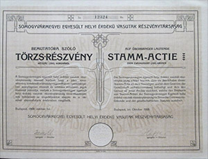 Somogyvrmegyei Egyeslt Helyi rdek Vasutak Rszvnytrsasg trzs-rszvny 200 korona 1908